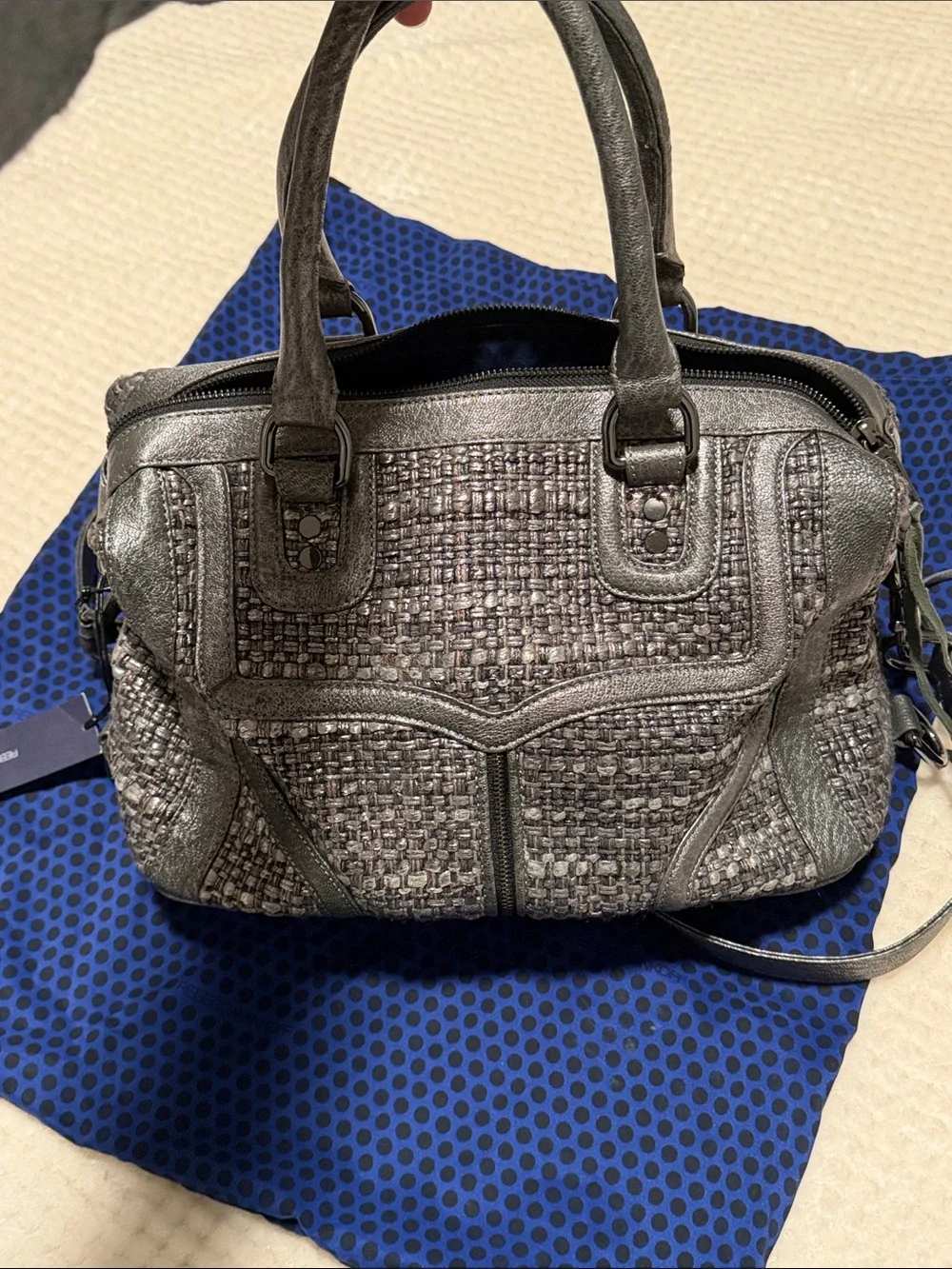 Rebecca Minkoff Mab Mini Bombe Metallic Leather & Tweed Satchel